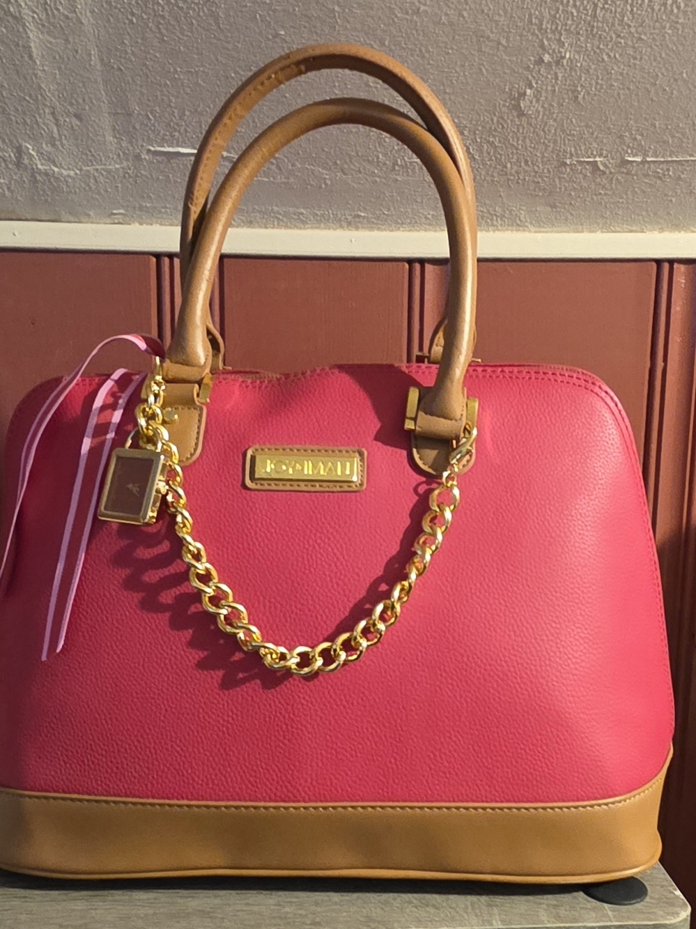 Joy & Iman Fuchsia Pink Pebble Leather Dome Satchel Bag